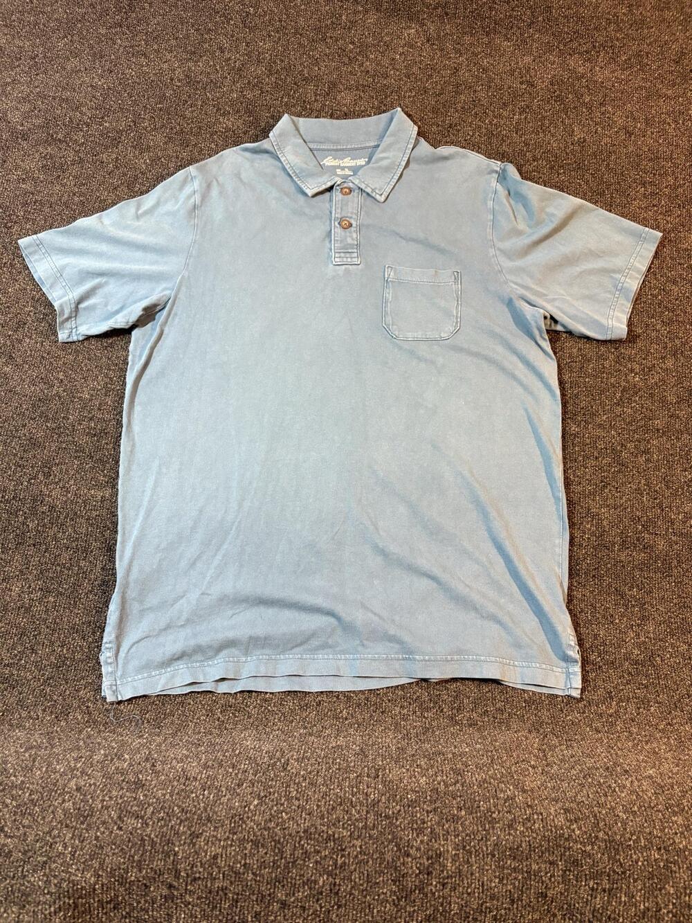 Eddie Bauer Polo Shirt Mens LT Tall Blue Pigment Dyed Cotton Pocket Short Sleeve